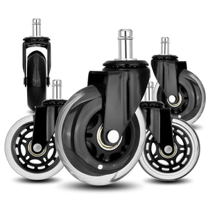 5X 3'' Rollerblade Style Wheels Office Chair Casters - Slient Smooth, 11x22mm Stem
