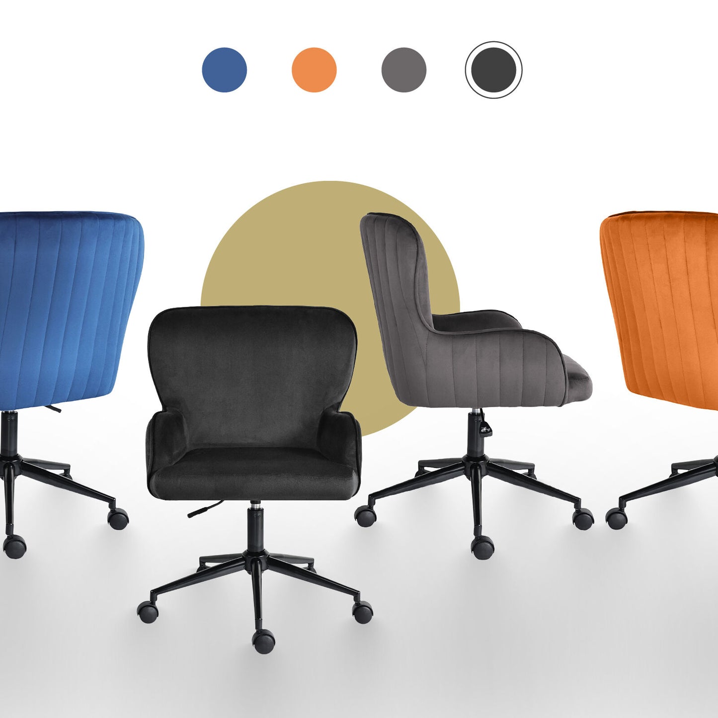 Desk Armchair - Home Office Swivel Chair Adjustable Height Seat PLUME BLACK