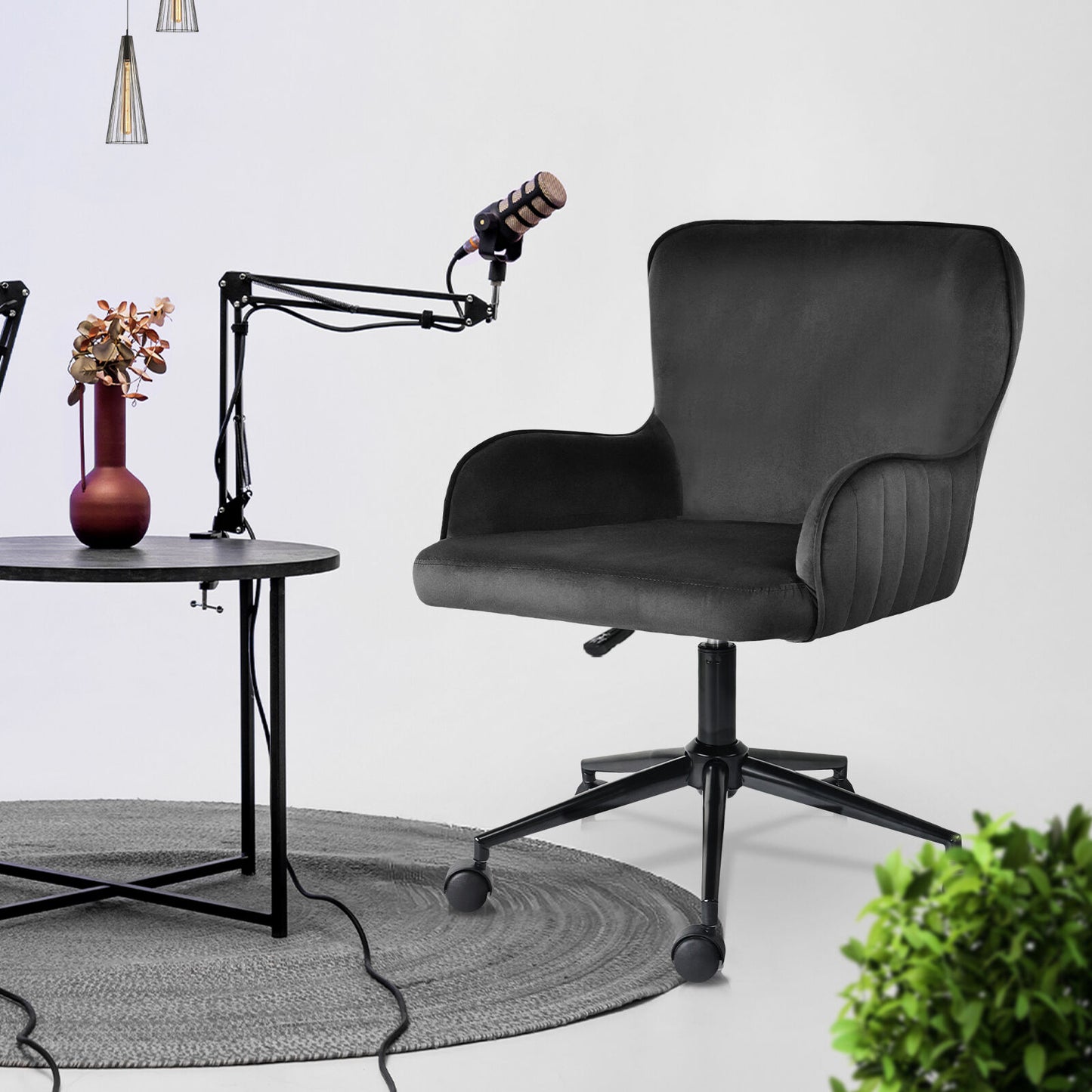 Desk Armchair - Home Office Swivel Chair Adjustable Height Seat PLUME BLACK