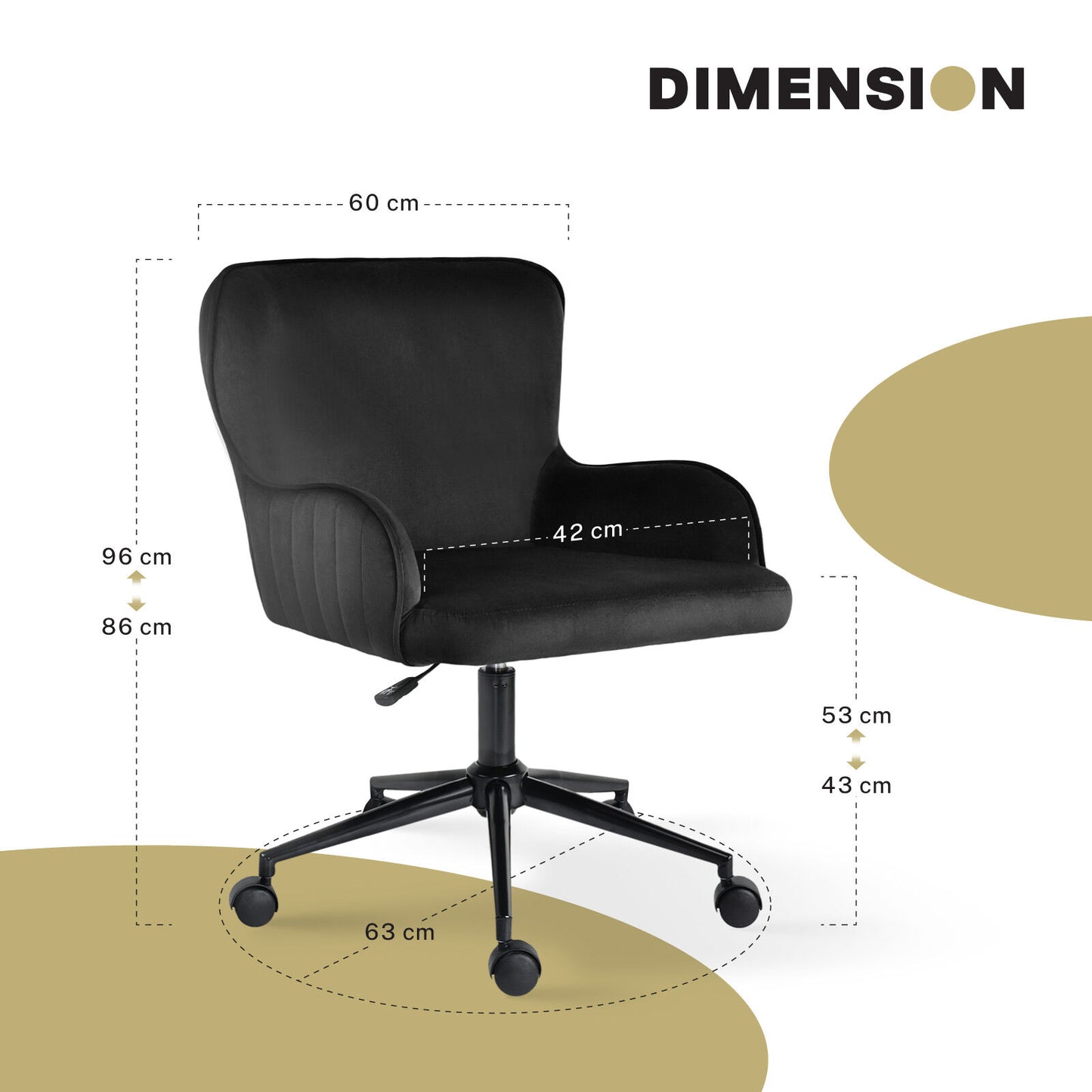 Desk Armchair - Home Office Swivel Chair Adjustable Height Seat PLUME BLACK