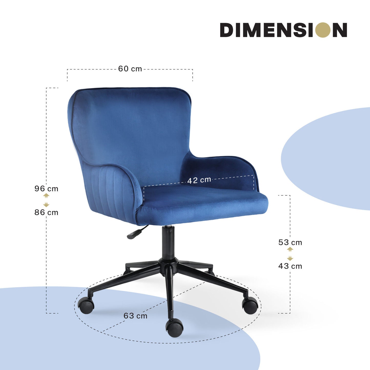 Desk Armchair - Home Office Swivel Chair Adjustable Height Seat PLUME BLUE