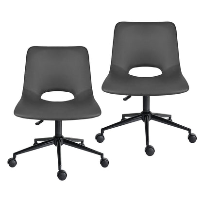 2 Set Office Desk Chair - PU Leather Home Swivel Chair Cut-Out Seat HALO GREY