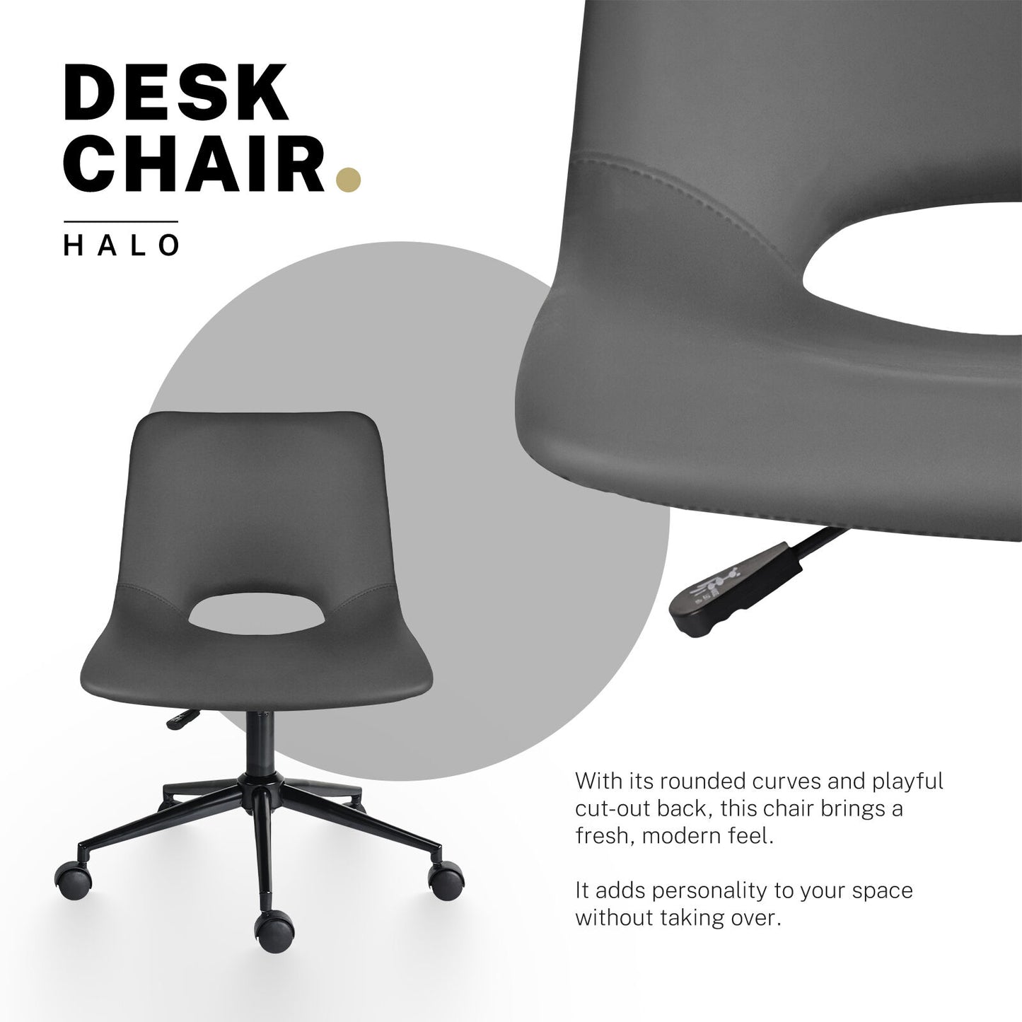 2 Set Office Desk Chair - PU Leather Home Swivel Chair Cut-Out Seat HALO GREY