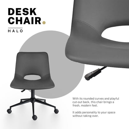 2 Set Office Desk Chair - PU Leather Home Swivel Chair Cut-Out Seat HALO GREY
