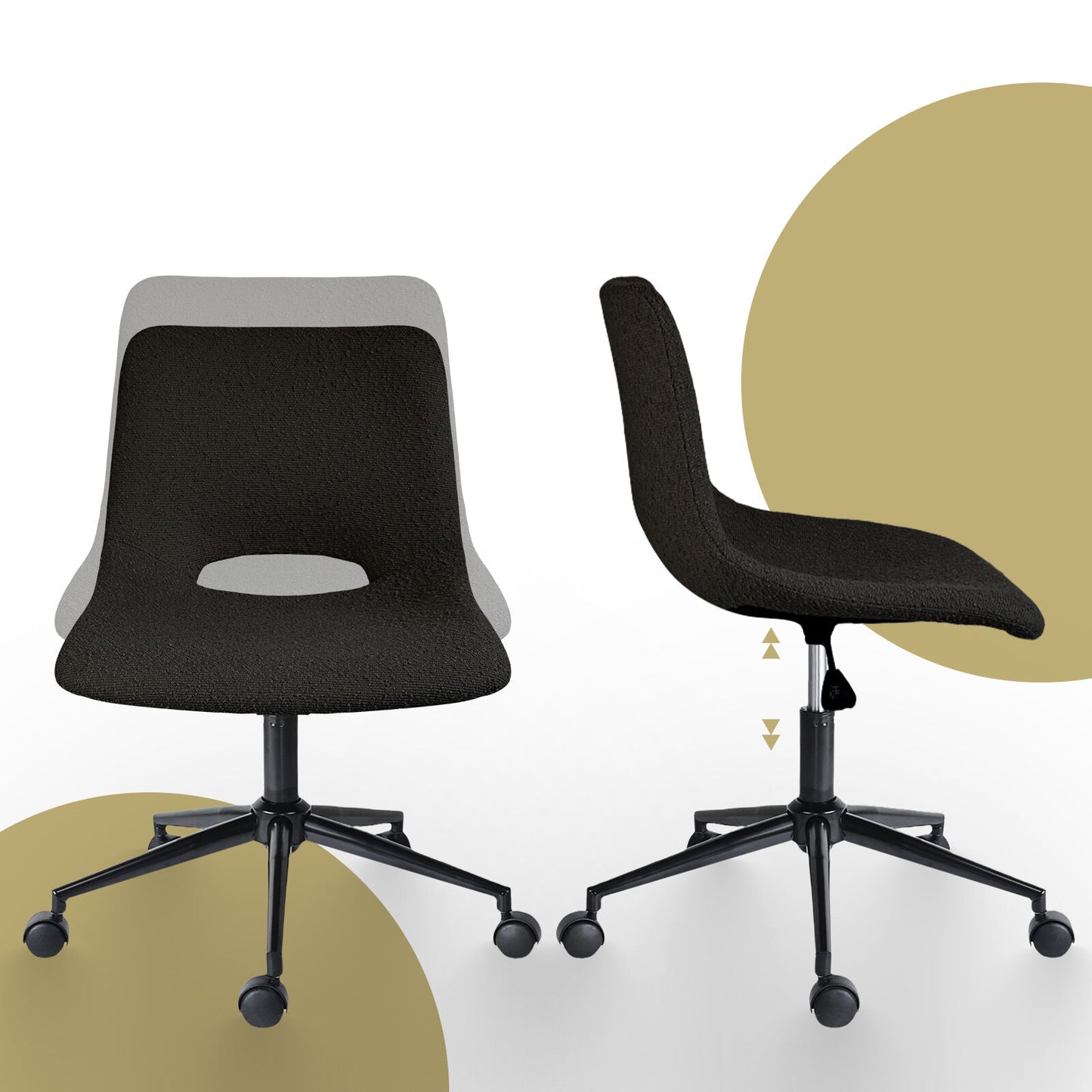 2 Set Office Desk Chair - Loop Yarn Fabric Home Swivel Chair Cut-Out Seat HALO BLACK