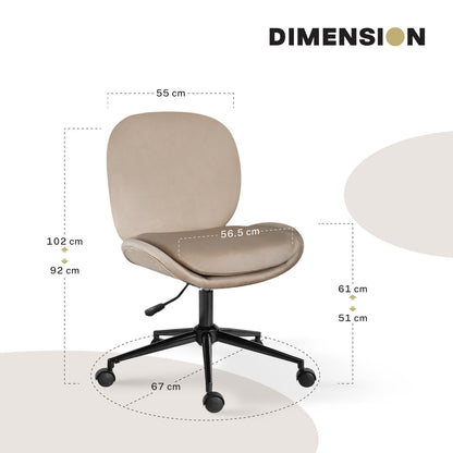 Office Desk Chair - Velvet Armless Swivel Study Seat OVOID PALE KHAKI