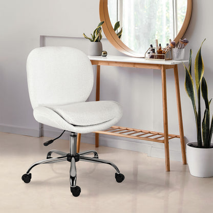Office Desk Chair - Teddy Boucle Armless Swivel Study Seat OVOID WHITE