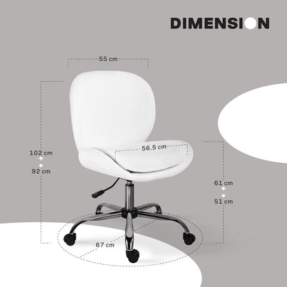 Office Desk Chair - Teddy Boucle Armless Swivel Study Seat OVOID WHITE