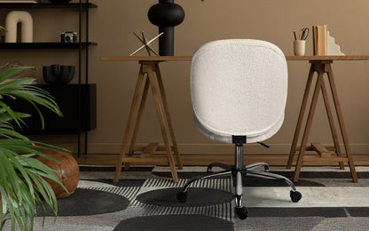 Office Desk Chair - Teddy Boucle Armless Swivel Study Seat OVOID WHITE
