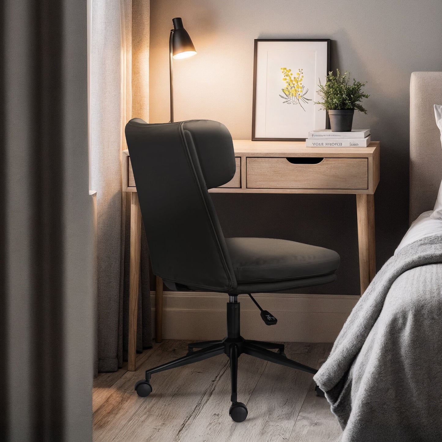 Office Desk Chair - PU Leather Home Office Swivel Chair Computer Seat BLACK