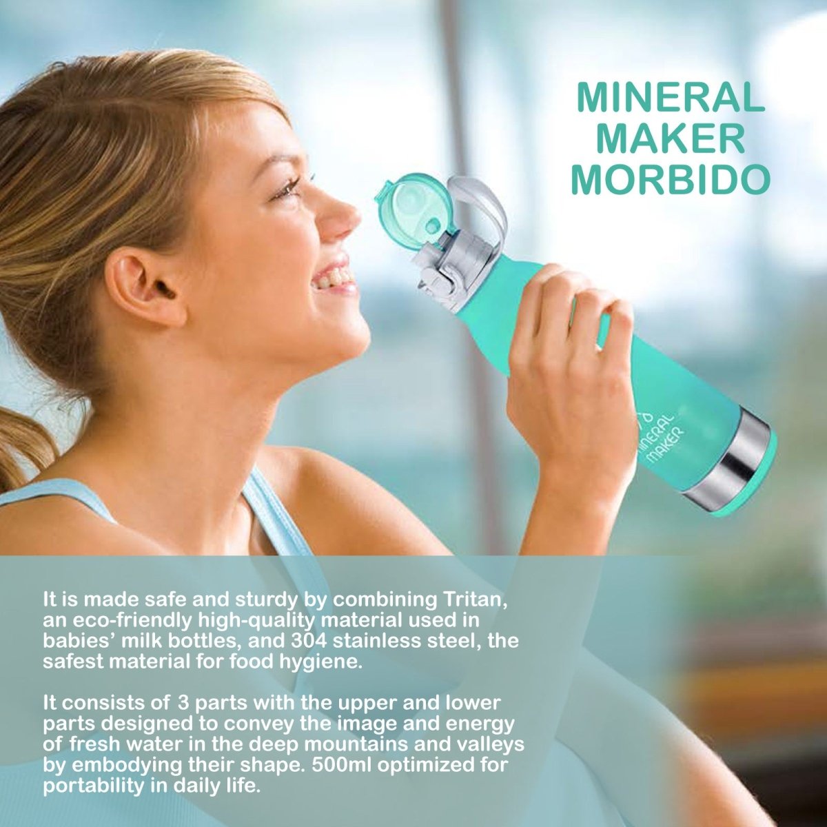 Mineral Maker MORBIDO Alkaline Filter Water Bottle + a Mineral Stone Pouch BLUE - Factory Direct Shop