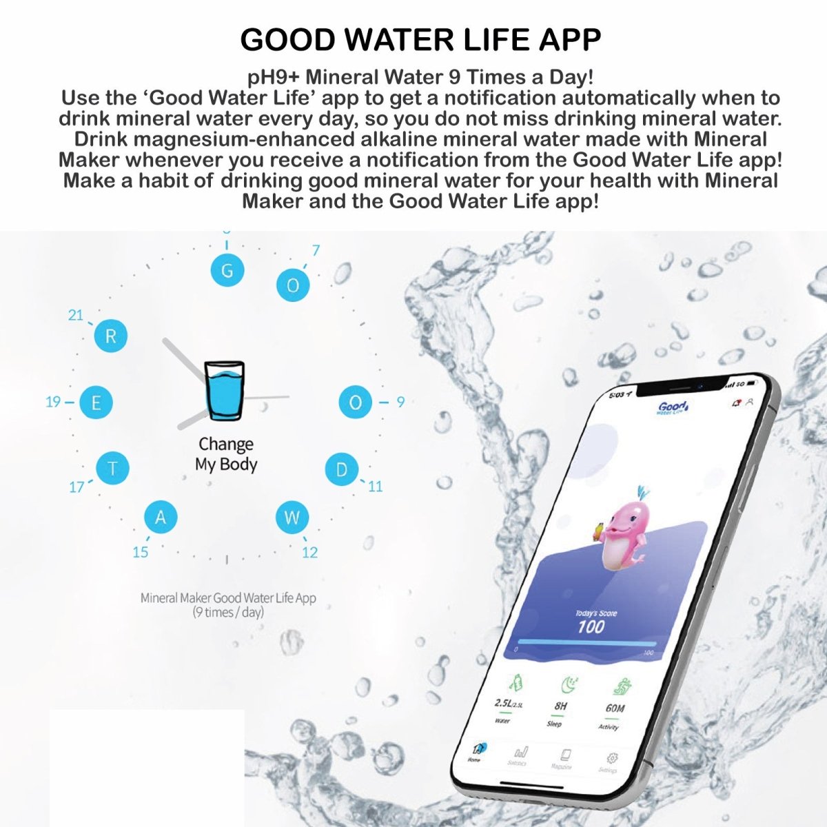 Mineral Maker MORBIDO Alkaline Filter Water Bottle + a Mineral Stone Pouch BLUE - Factory Direct Shop