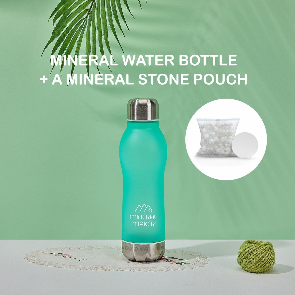 Mineral Maker MORBIDO Alkaline Filter Water Bottle + a Mineral Stone Pouch GREEN - Factory Direct Shop