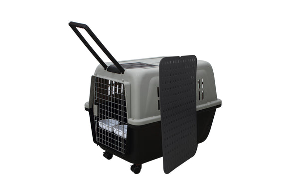 YES4PETS XL Plastic Kennels Pet Carrier Dog Cat Cage Crate With Handle and Removable Wheel Black