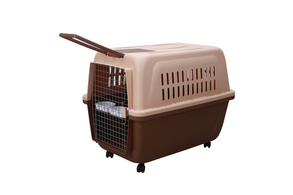 YES4PETS XL Plastic Kennels Pet Carrier Dog Cat Cage Crate With Handle and Removable Wheel Brown