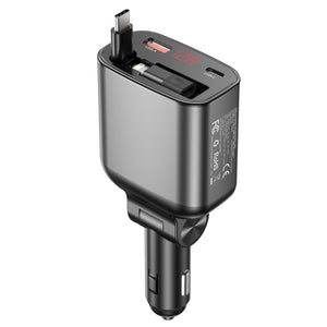 CHOETECH TC0033 105W USB-C+USB-A Fast car charger with Stretchable USB-C + Lightning cables