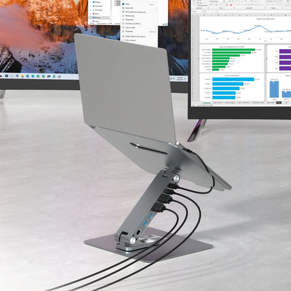 Simplecom CHT660 Adjustable Aluminium Laptop Stand with 6-Port USB-C Docking Station Dual 4K HDMI Display