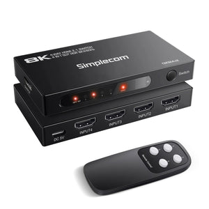 Simplecom CM324v2 4-Port HDMI 2.1 Switch with Remote 4 IN 1 OUT Splitter HDCP 2.3 8K@60Hz