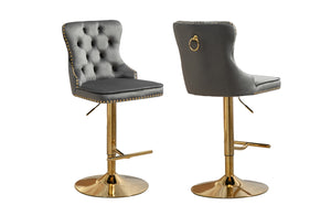 Sahara Dark Grey Barstool with Gold Stand -Set of 2