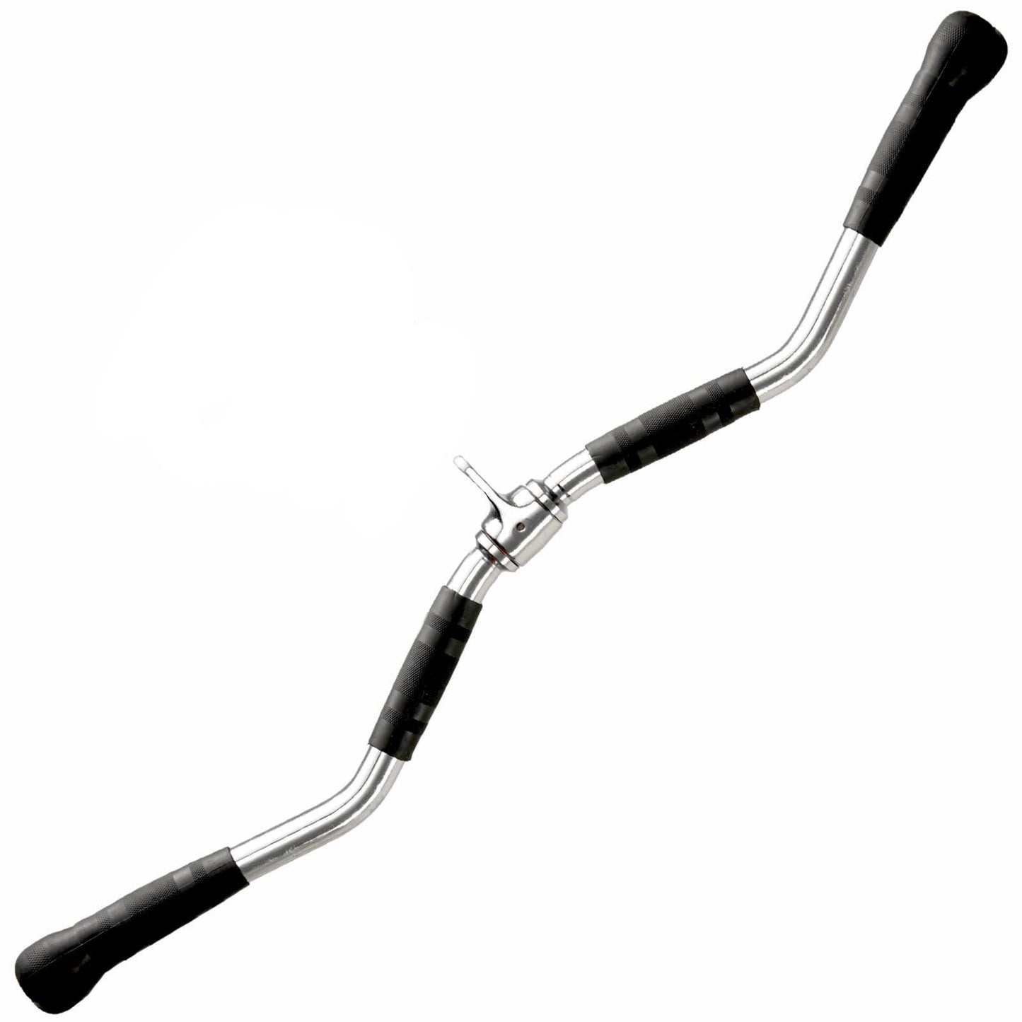 Lat Pulldown Bar with black grips on a white background