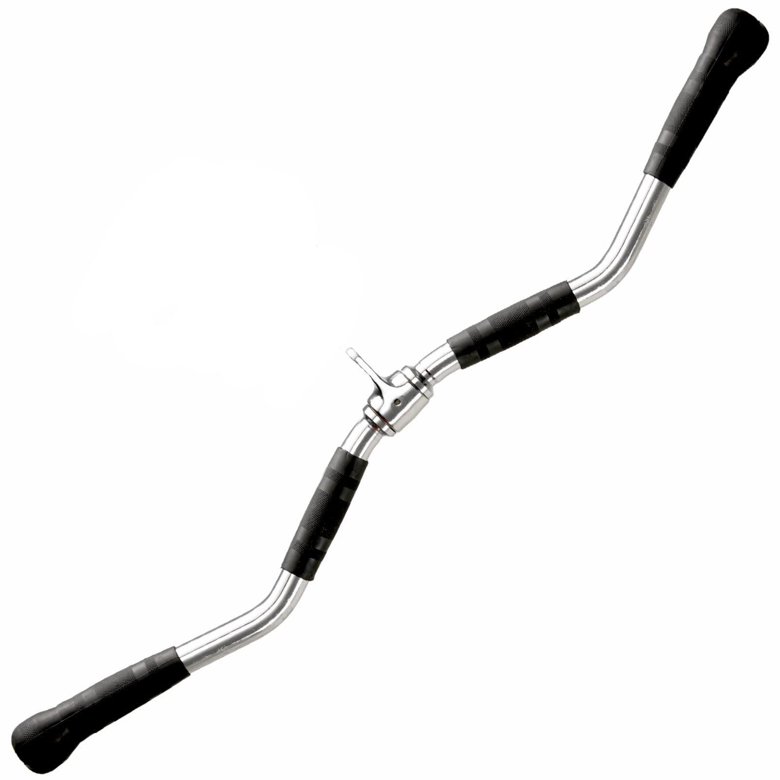 Lat Pulldown Bar with black grips on a white background