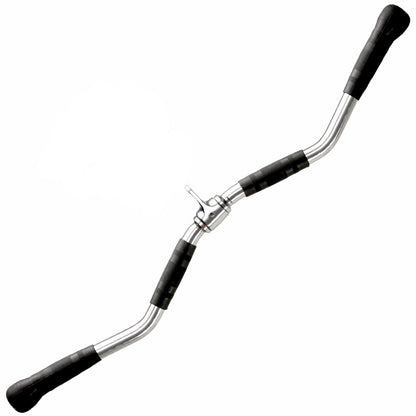 Lat Pulldown Bar with black grips on a white background