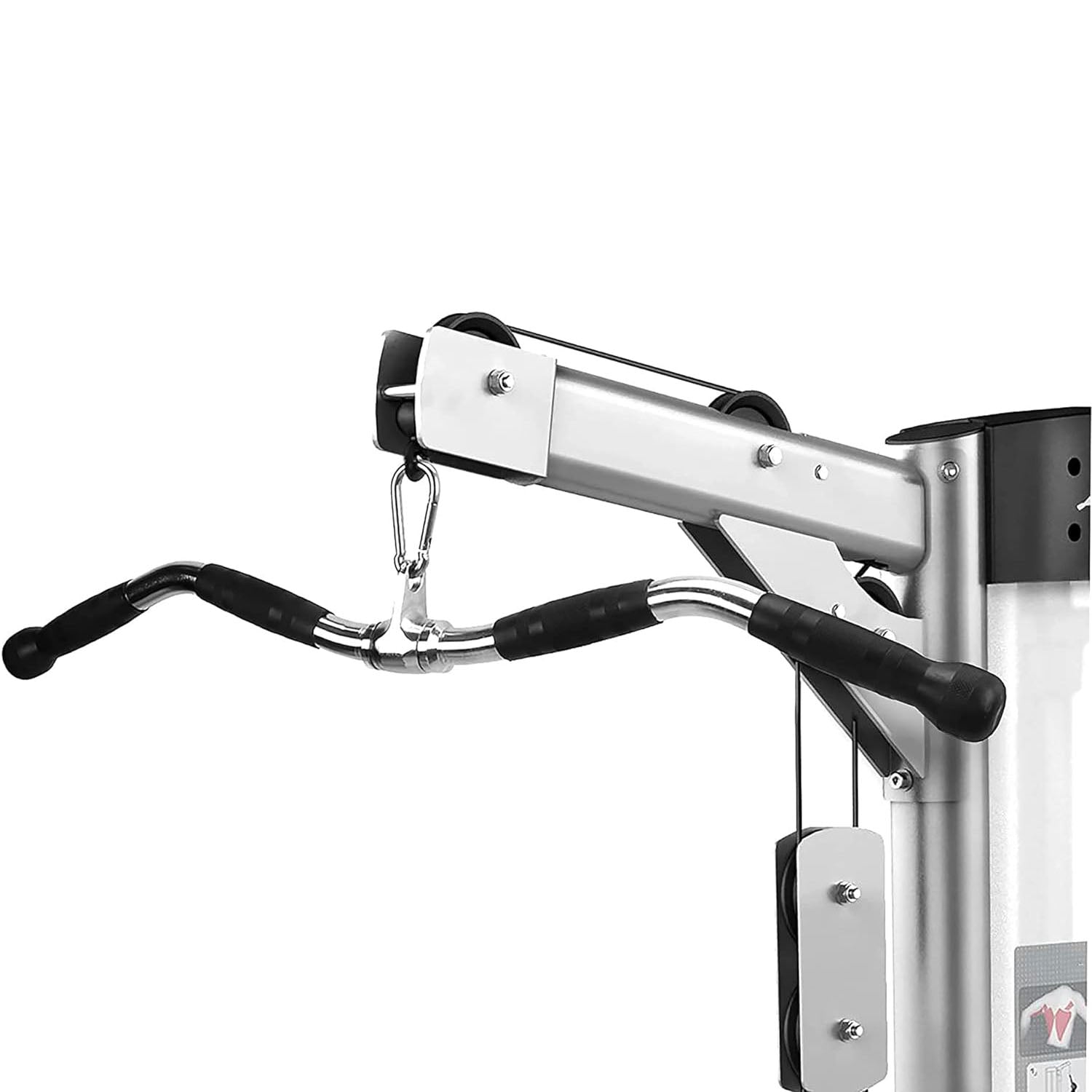 Gym machine with arm curl handle on a white background showing Lat Pulldown Bar