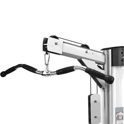 Gym machine with arm curl handle on a white background showing Lat Pulldown Bar