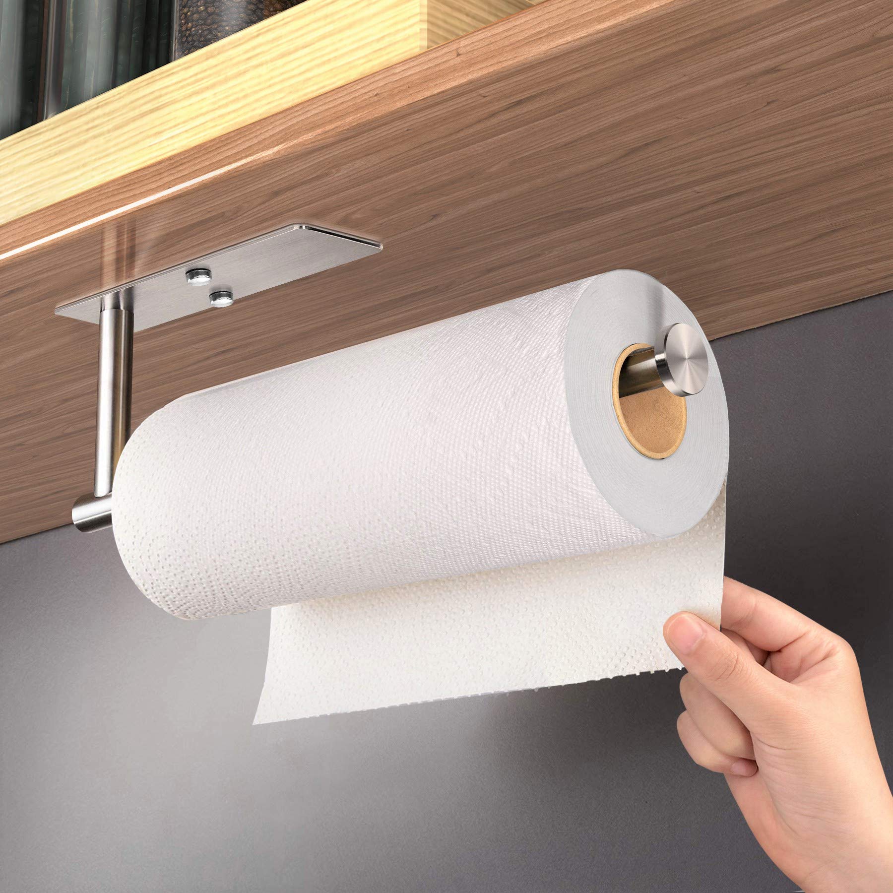 Kitchen Paper Holder Under Cabinet Wall Mount Adhesive Paper Towel Holder Rectangle Silver - Factory Direct Shop