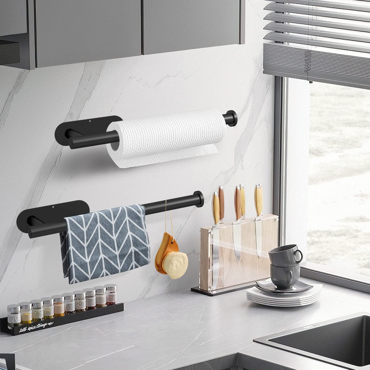 Kitchen Paper Holder Under Cabinet Wall Mount Adhesive Paper Towel Holder Black - Factory Direct Shop