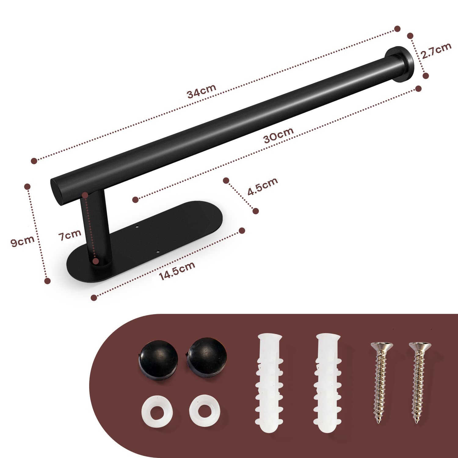 Kitchen Paper Holder Under Cabinet Wall Mount Adhesive Paper Towel Holder Black - Factory Direct Shop