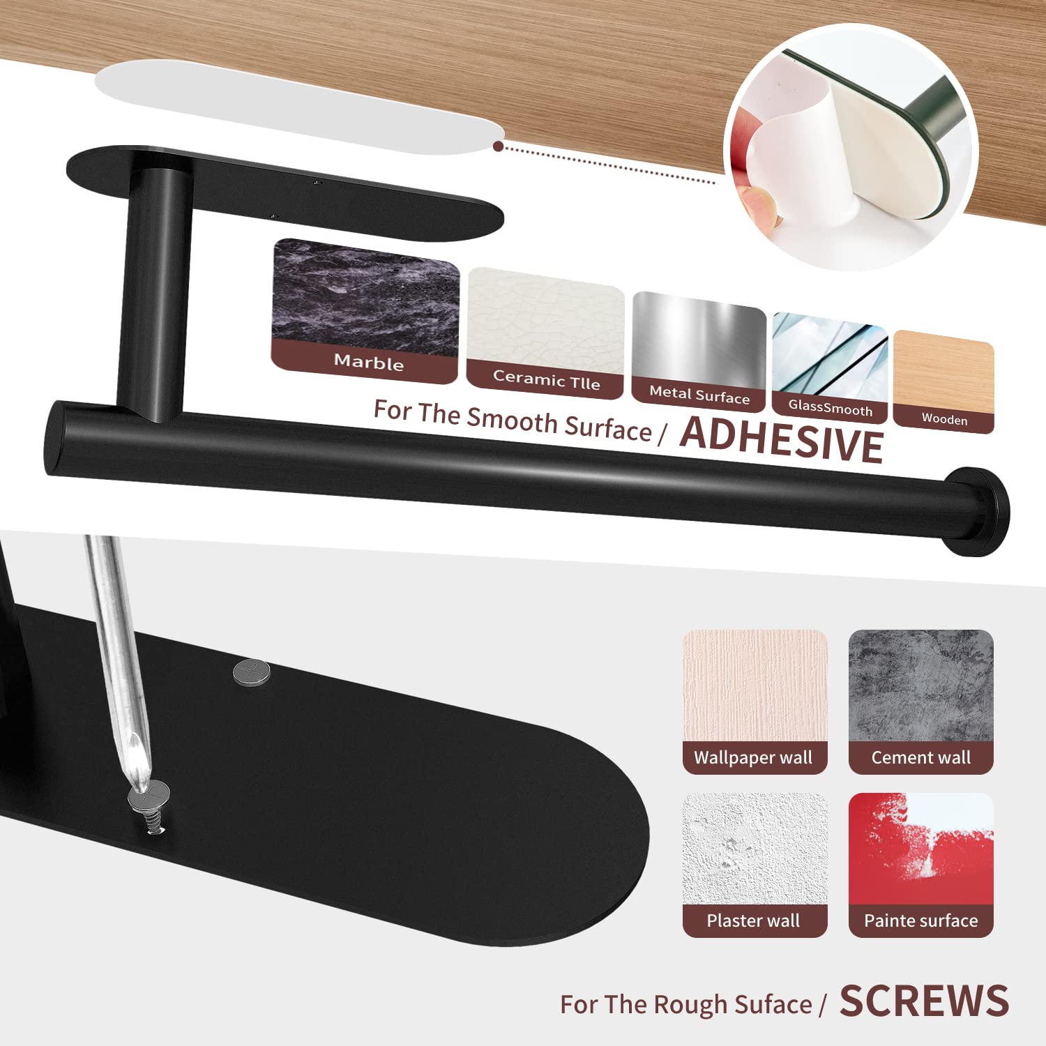 Kitchen Paper Holder Under Cabinet Wall Mount Adhesive Paper Towel Holder Black - Factory Direct Shop