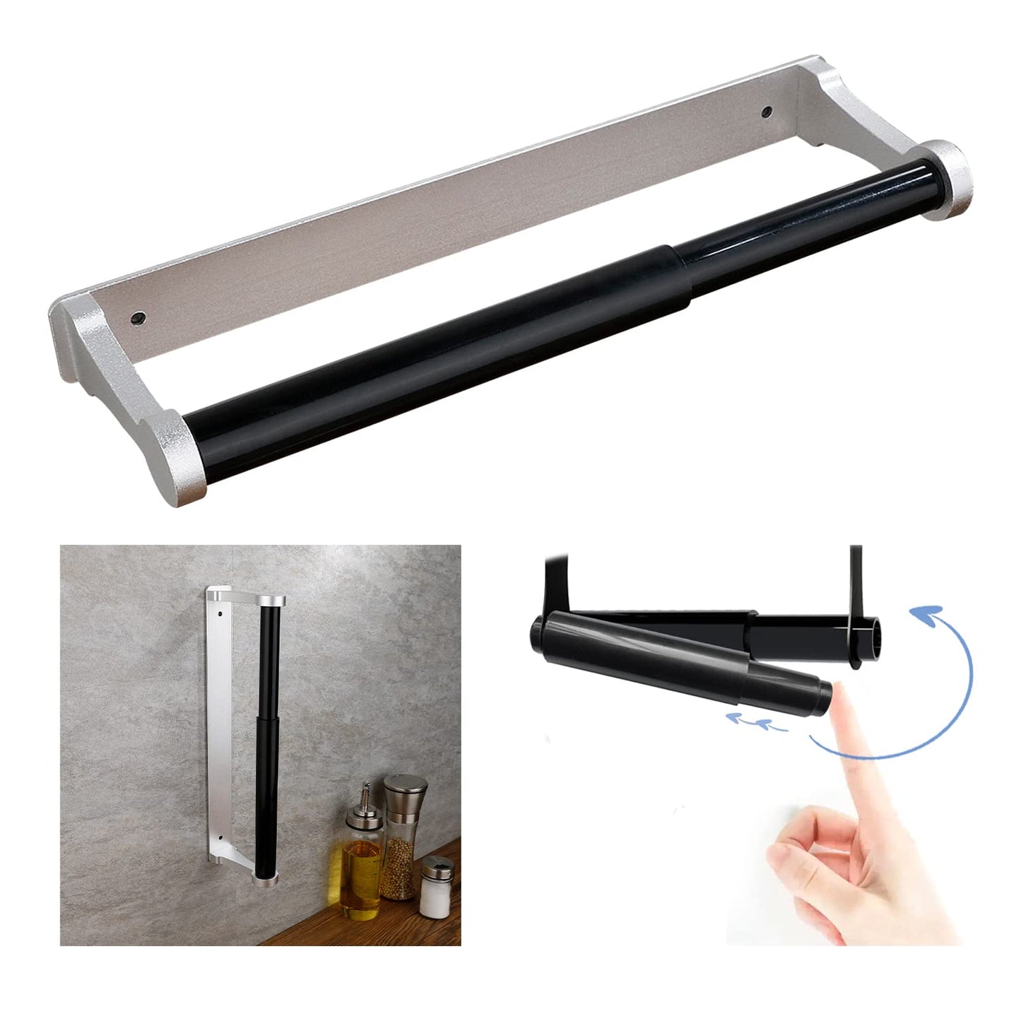Kitchen Paper Holder Under Cabinet Screw Wall Mount Adhesive Paper Towel Holder Rectangle Silver - Factory Direct Shop