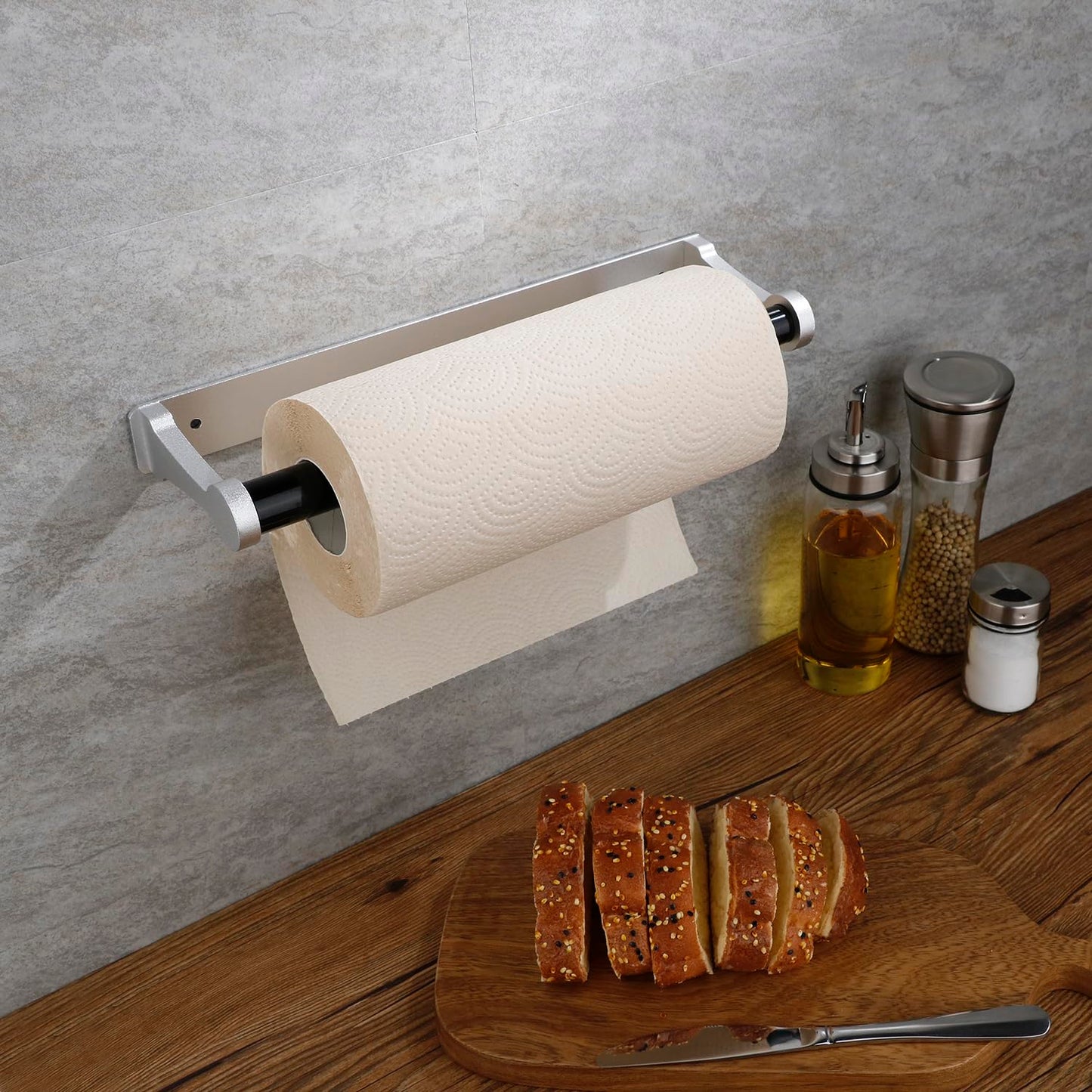 Kitchen Paper Holder Under Cabinet Screw Wall Mount Adhesive Paper Towel Holder Rectangle Silver - Factory Direct Shop
