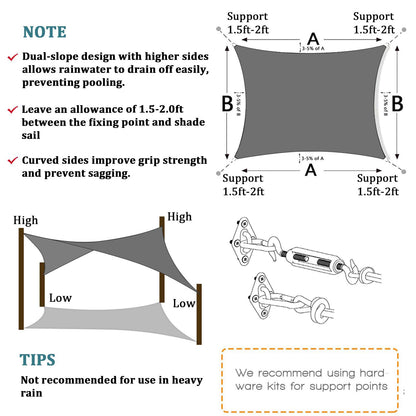 3m x 5m Grey Rectangle UV-Resistant Shade Sail – Patio & Backyard Sun Protection