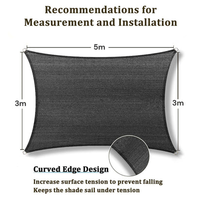 3m x 5m Grey Rectangle UV-Resistant Shade Sail – Patio & Backyard Sun Protection