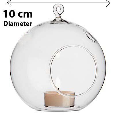 4 x Hanging Clear Glass Ball Tealight Candle Holder - 10cm Diameter / High - Wedding Globe Decoration Terrarium Succulent Plant Mini Garden Holder Decor Craft Gift - Factory Direct Shop