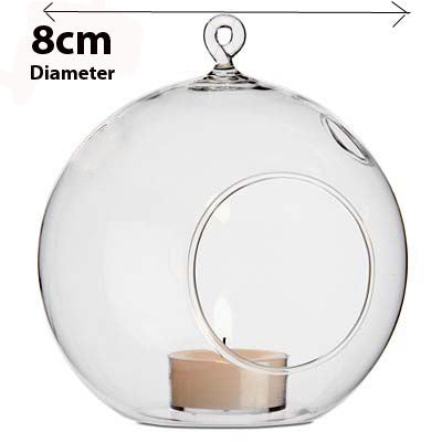 50 x Wholesale Lot of Hanging Clear Glass Ball Tealight Candle Holder - 8cm Diameter / High - Wedding Globe Decoration Terrarium Succulent Plant Mini Garden Holder Decor Craft Gift - Factory Direct Shop