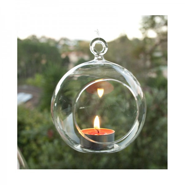 50 x Wholesale Lot of Hanging Clear Glass Ball Tealight Candle Holder - 8cm Diameter / High - Wedding Globe Decoration Terrarium Succulent Plant Mini Garden Holder Decor Craft Gift - Factory Direct Shop