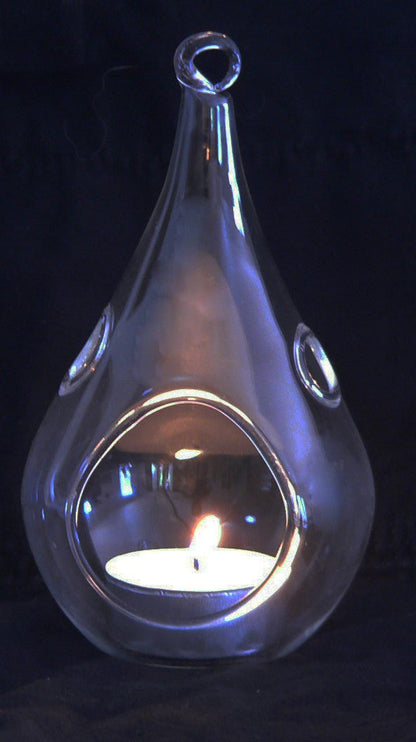 10 Pack of Hanging Clear Glass Tealight Candle Holder Tear Drop Pear Hour Glass Shape - 20cm High Terrarium Plant Mini Garden Holder Decoration Craft Gift - Factory Direct Shop