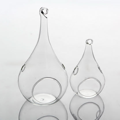 25 Bulk Pack of Hanging Clear Glass Tealight Candle Holder Tear Drop Pear Hour Glass Shape - 20cm High Terrarium Plant Mini Garden Holder Decoration Craft Gift - Factory Direct Shop