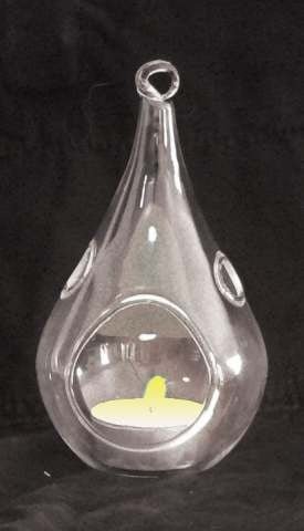 4 Pack of Hanging Clear Glass Tealight Candle Holder Tear Drop Pear Hour Glass Shape - 20cm High Terrarium Plant Mini Garden Holder Decoration Craft Gift - Factory Direct Shop