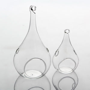 10 Pack of Hanging Clear Glass Tealight Candle Holder Tear Drop Pear Shape - 12cm High - Terrarium Plant Mini Garden Holder Decor - Factory Direct Shop