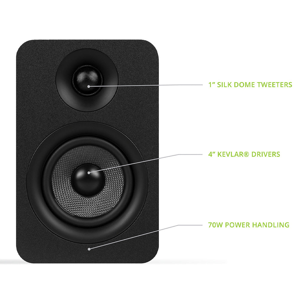 Kanto YU Passive 4" Speakers with 1" Silk Dome Tweeter and 4" Kevlar Woofer - Black, Pair