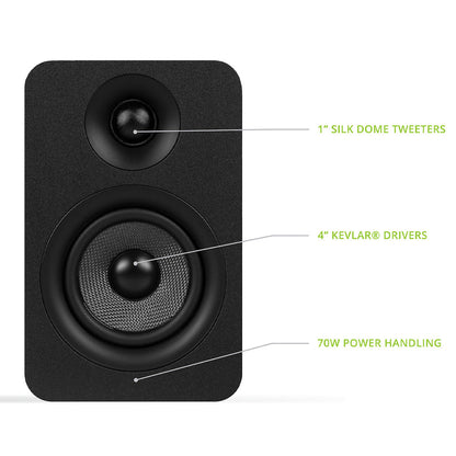 Kanto YU Passive 4" Speakers with 1" Silk Dome Tweeter and 4" Kevlar Woofer - Black, Pair