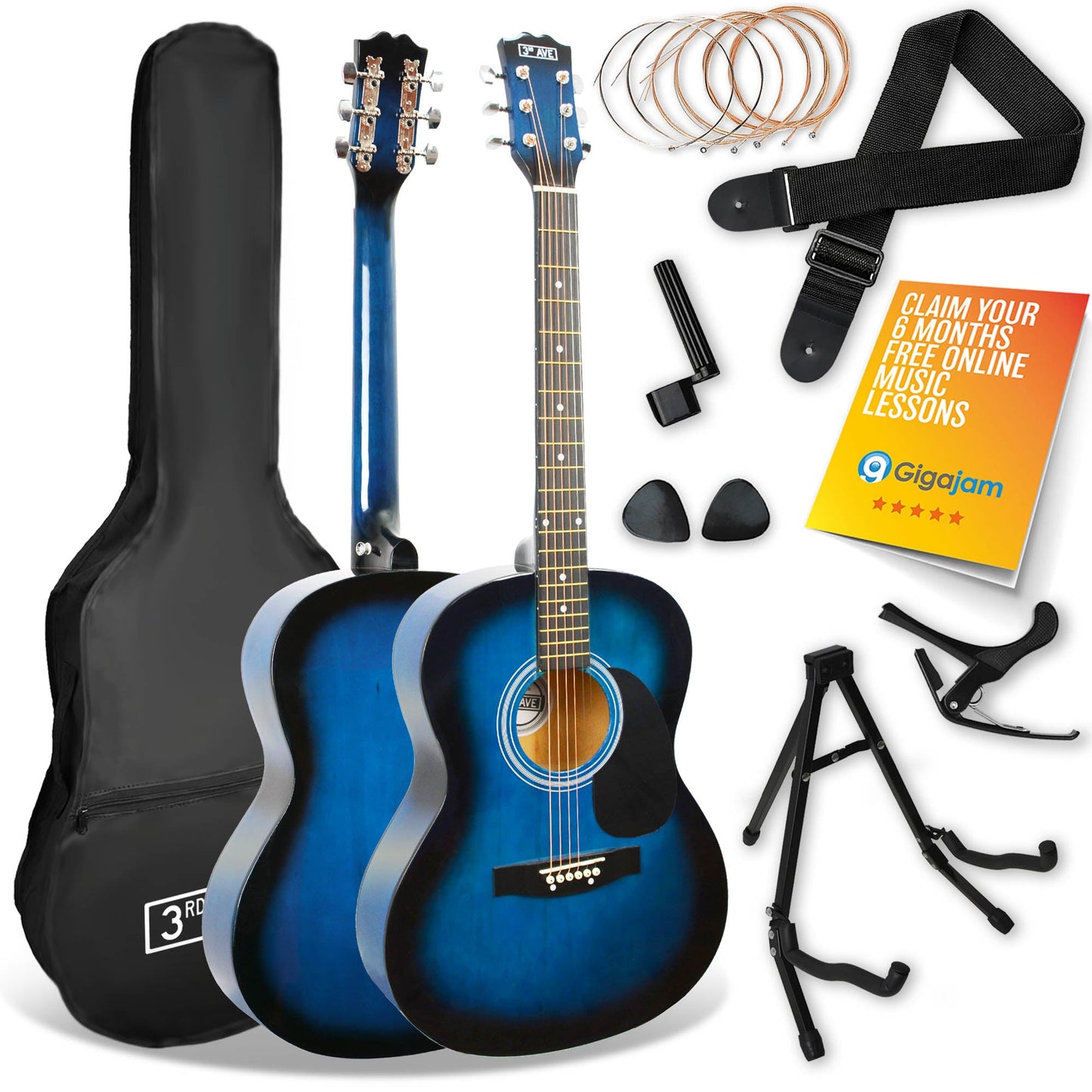 Electric Guitar Premium Pck 3rd Avenue Acoustic Guitar - Blueburst