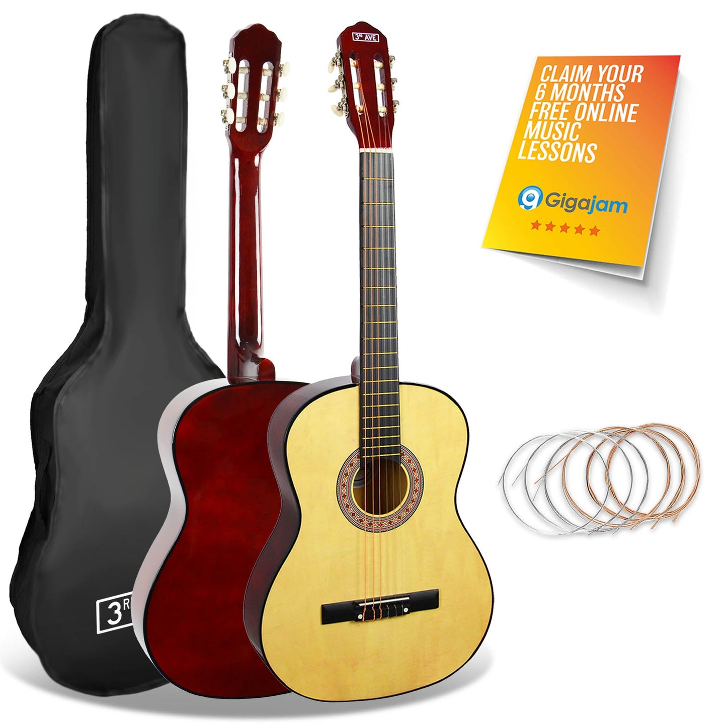 Classical Guitar Pack 3rd Avenue Full Size Classical - Natural