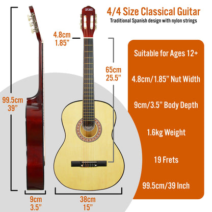 Classical Guitar Pack 3rd Avenue Full Size Classical - Natural