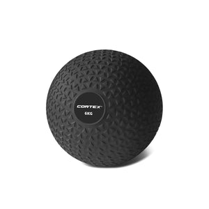 A black Cortex 6kg Slam Ball with textured surface designed for grip during workouts.