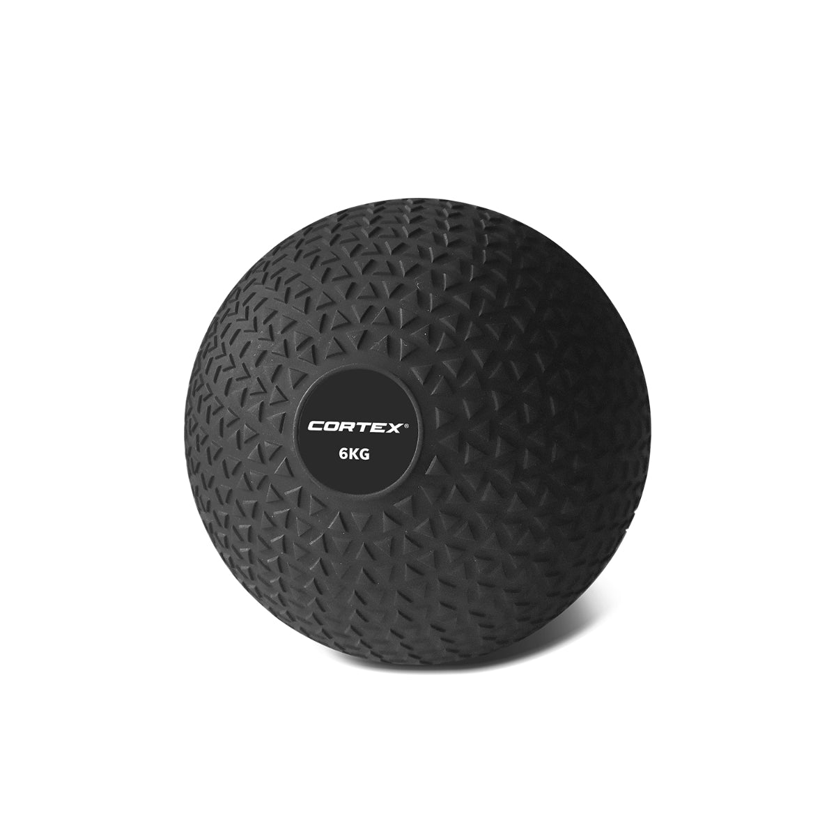 A black Cortex 6kg Slam Ball with textured surface designed for grip during workouts.